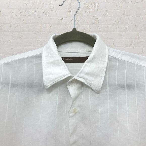 Perry Ellis Linen Shirt L White Striped Short Sleeve Button Down Men's Casual - Picture 4 of 9